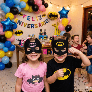 Máscaras Batman e Batgirl Toda Em Eva Para Lembrancinha De Festa Infantil Com 10 Unidades