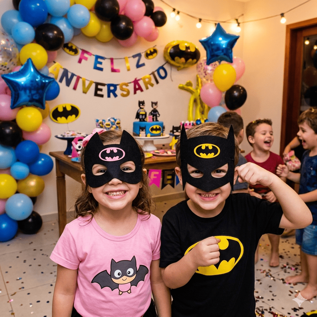 Máscaras Batman e Batgirl Toda Em Eva Para Lembrancinha De Festa Infantil Com 10 Unidades