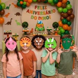 Máscaras Dinossauros Em Eva Para Festa Infantil Com 10 Unidades