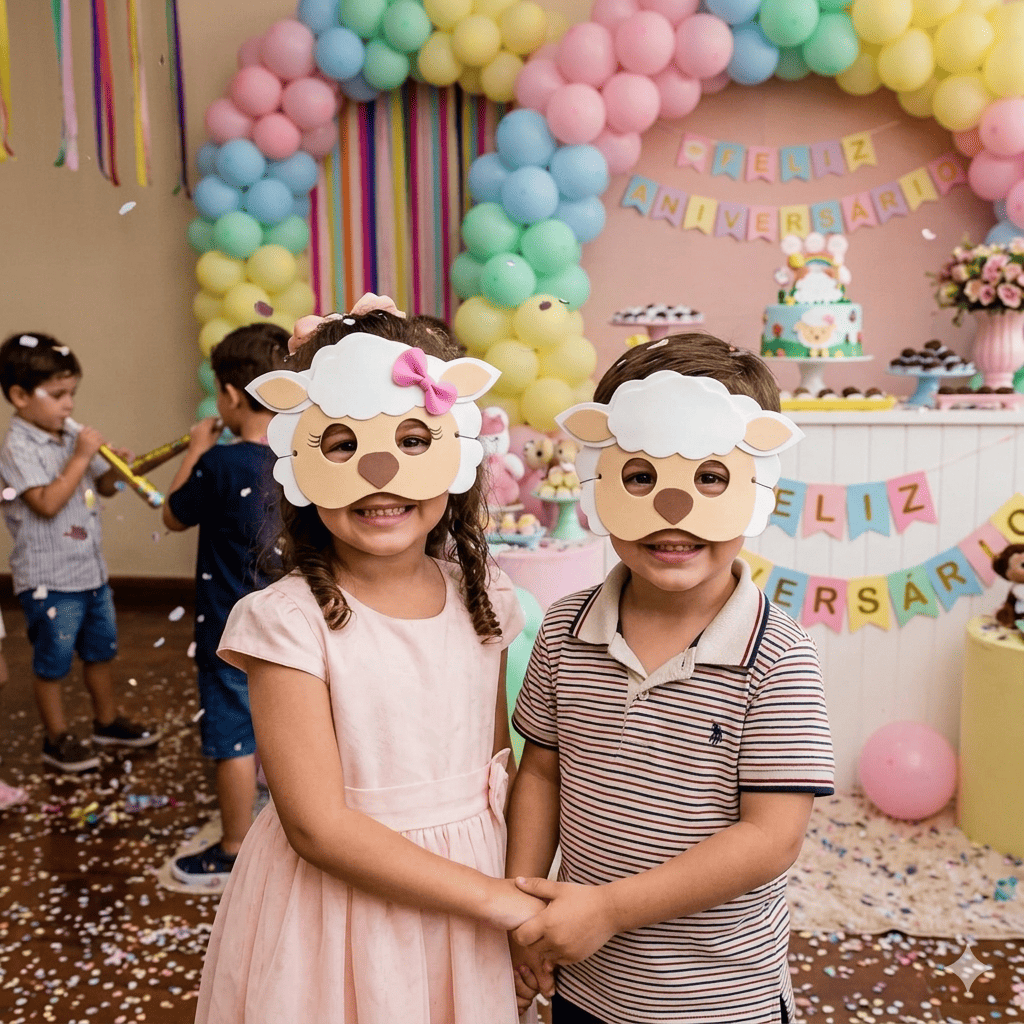 Máscaras Ovelhinha em Eva Para Lembrancinha De Eventos Infantil Com 10 Unidades