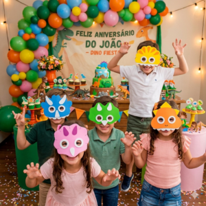 Máscaras Dino/Dinossauro Baby Em Eva Para Lembrancinha de Festa Infantil Com 10 Unidades
