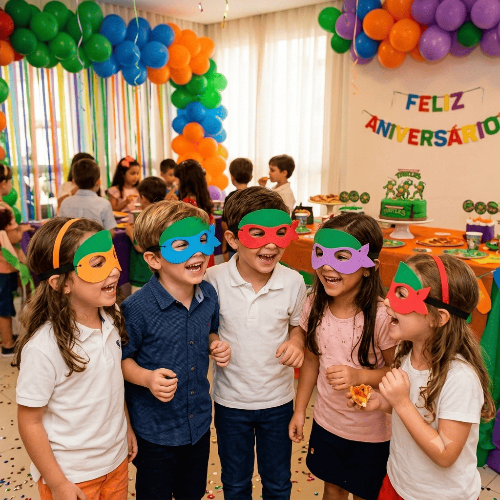 Máscaras Tartaruga Ninja Toda Em Eva Para Lembrancinha De Festa Infantil Com 10 Unidades