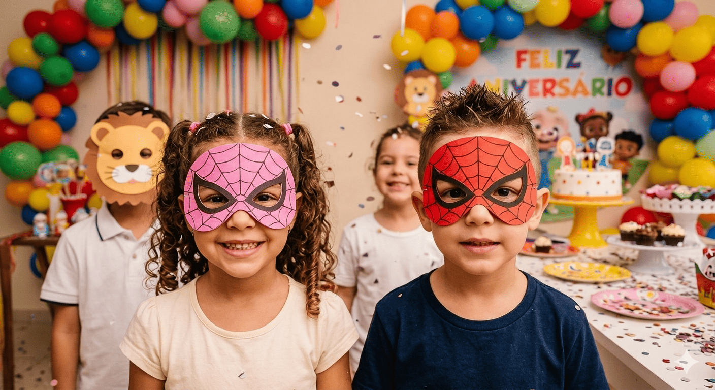 Máscaras Homem Aranha e Mulher Aranha Em Eva Para Lembrancinha Festa Infantil Com 10 Unidades
