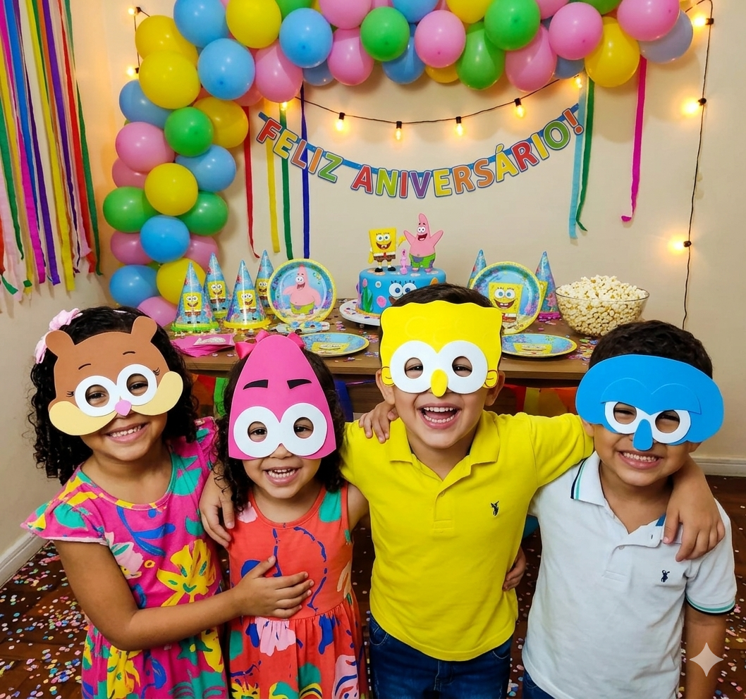 Máscaras Bob Esponja Em Eva Para Lembrancinha De Festa Infantil Com 10 Unidades