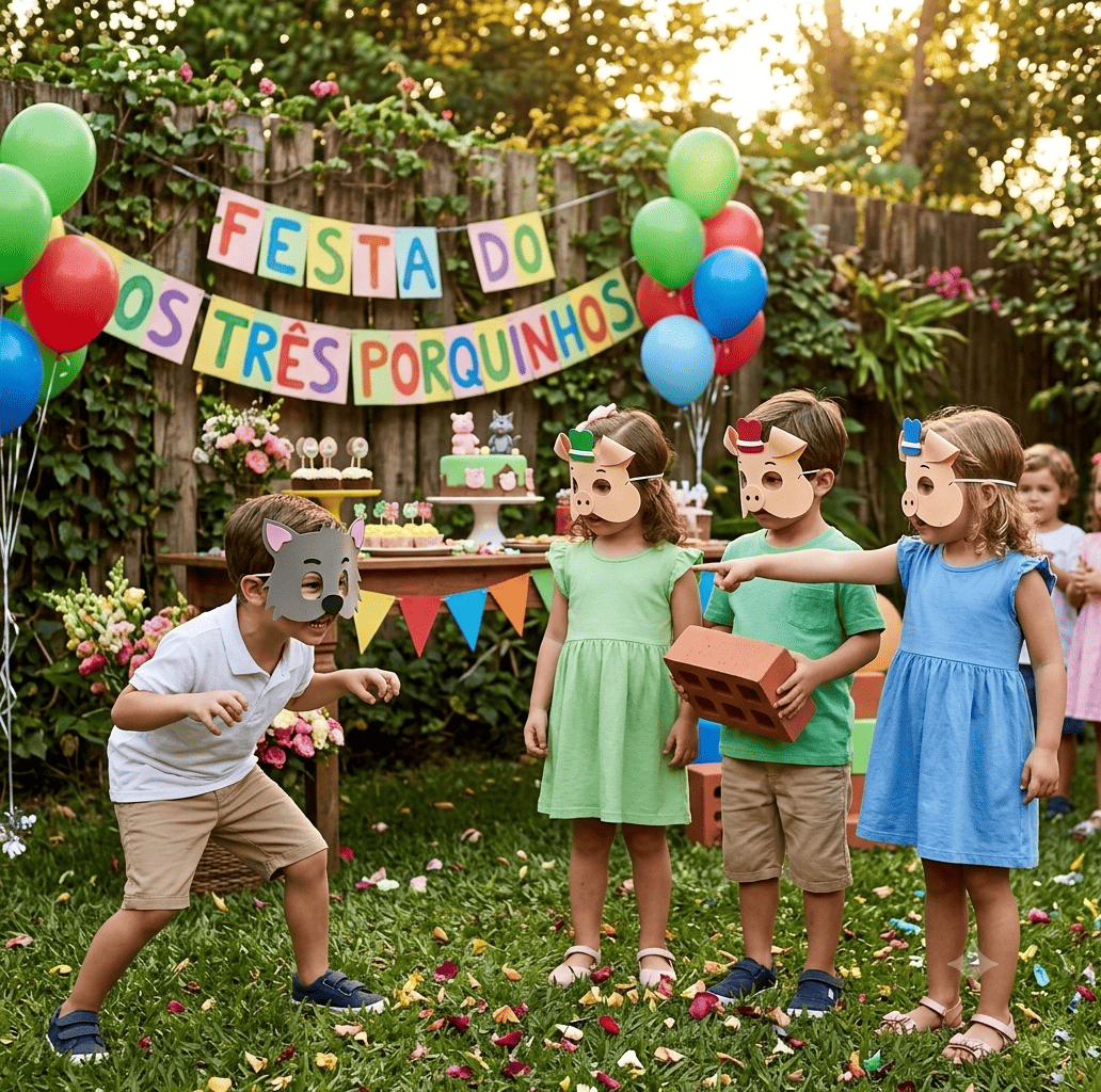 Máscaras 3 Porquinhos E Lobo Mal Em Eva Para Lembrancinha De Festa Infantil Com 10 Unidades
