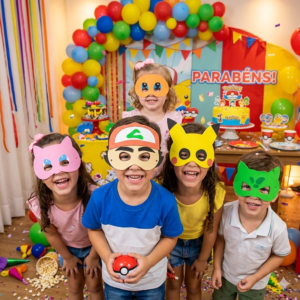 Máscaras Pokémon Em Eva Para Lembrancinha De Festa Infantil Com 10 Unidades