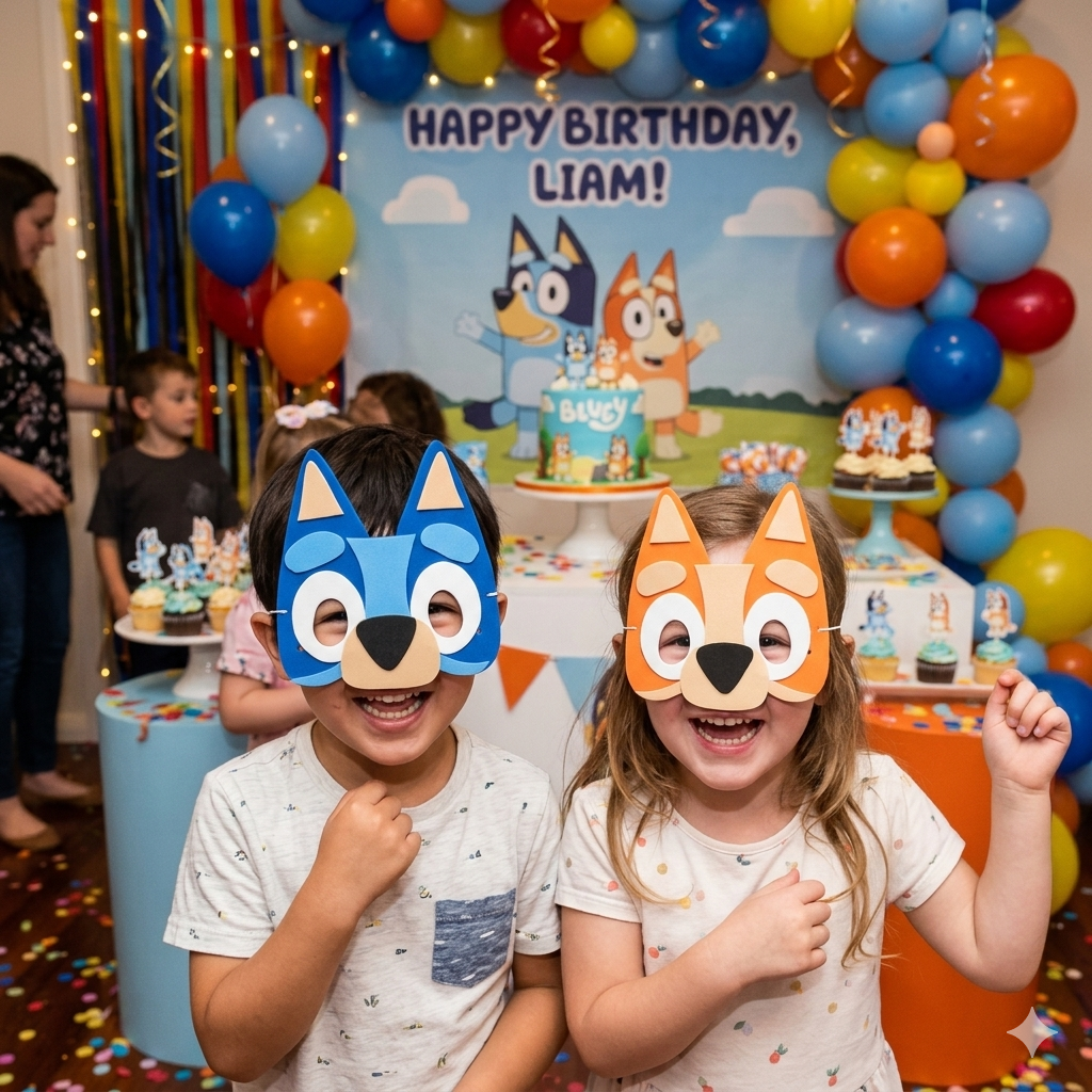 Máscaras Bluey e Bingo Em Eva Para Lembrancinha De Festa Infantil Com 10 Unidades