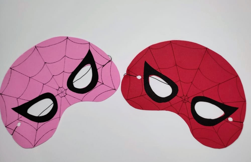 Máscaras Homem Aranha e Mulher Aranha Em Eva Para Lembrancinha Festa Infantil Com 10 Unidades - Imagem 2