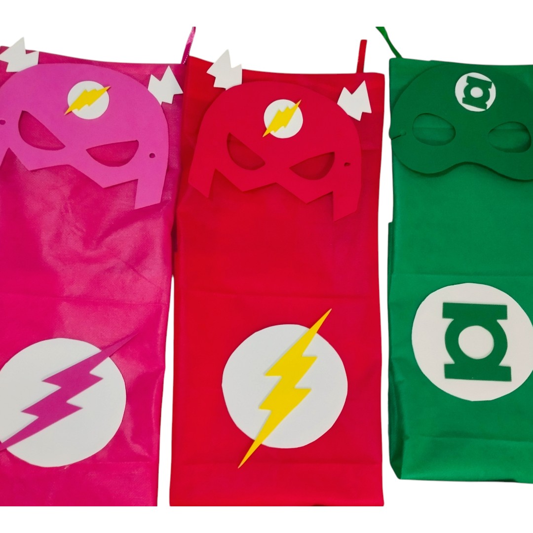 Kit Lembrancinha Liga Da Justiça Com Máscara Em Eva E Capa De TNT Para Festa Infantil Com 10 Unidades - Imagem 3
