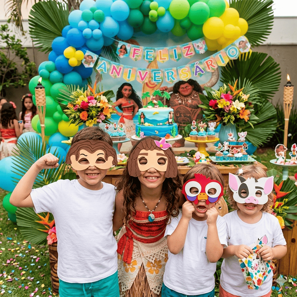 Máscaras Moana Em Eva Para Lembrancinha De Festa Infantil Com 10 Unidades