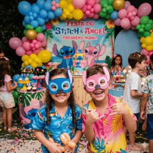 Máscaras Stitch E Angel Toda Em Eva Para Lembrancinha De Festa Infantil Com 10 Unidades