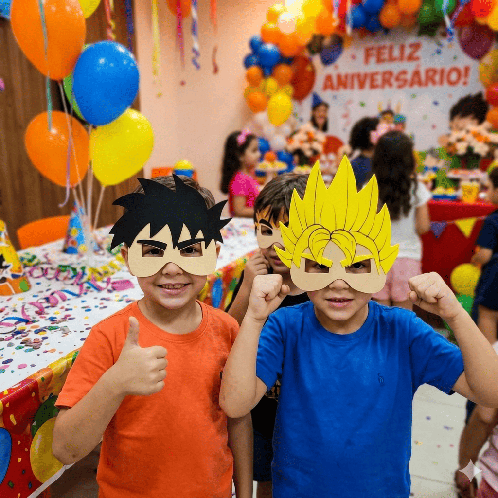 Máscaras Goku Dragon Ball Em Eva Para Lembrancinha De Festa Infantil. Pacote com 10 Unidades.